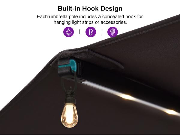 PURPLE LEAF 13 ft Table Umbrella with Lights Double-Sided Market Umbrella with Base PURPLE LEAF 13 ft Table Umbrella with Lights Double-Sided Market Umbrella with Base