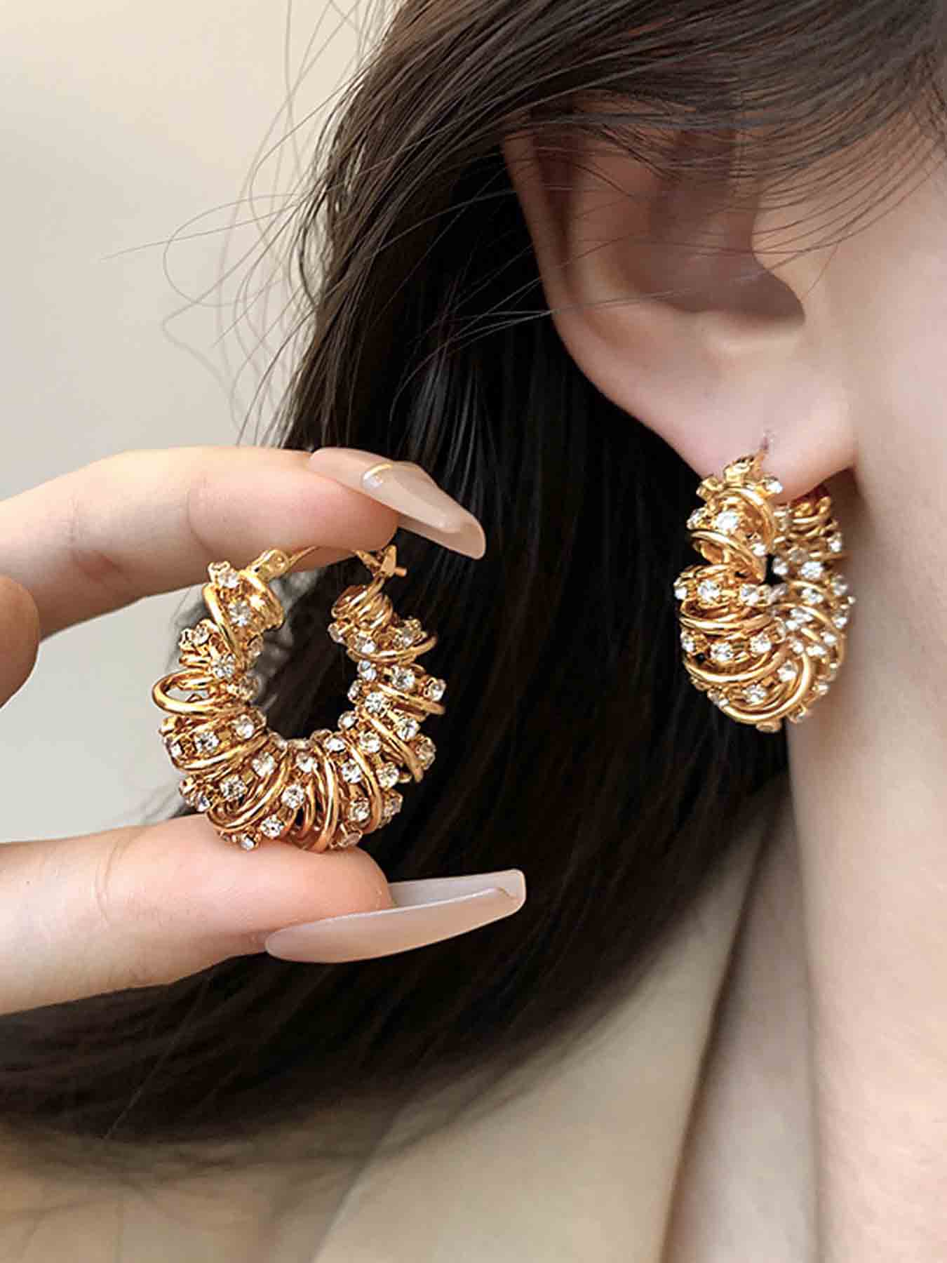 French Vintage Braided Hollow Out Twist Round Earrings, Elegant Women's Zircon Studs, Unique Design, Trendy Gift Idea, Zirconia Hoop Earrings