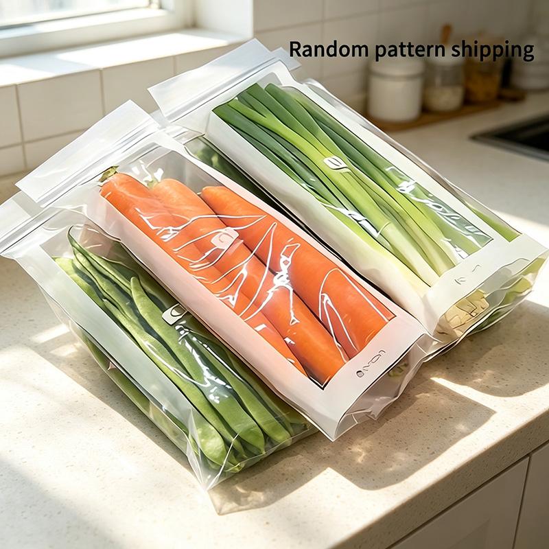 50pcs Grade PE Plastic Long Strip Storage Bags with Snap Buttons - Airtight Seal Kitchen Preserving Containers, Disposable Durable Transparent, Space-Saving for Refrigerator Fruits, Meat