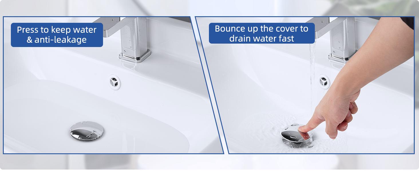 Hibbent All Metal 2 in 1 Bathroom Sink Stopper, Universal Pop Up Drain Strainer, Brass Bullet Core Push Type Stopper for 1''~2.3'' Basin, Big Push Button, Anti Clogging Drain Filter