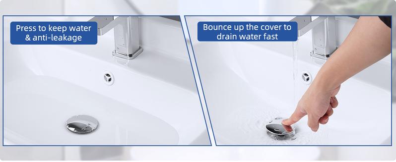 Hibbent All Metal 2 in 1 Bathroom Sink Stopper, Universal Pop Up Drain Strainer, Brass Bullet Core Push Type Stopper for 1''~2.3'' Basin, Big Push Button, Anti Clogging Drain Filter