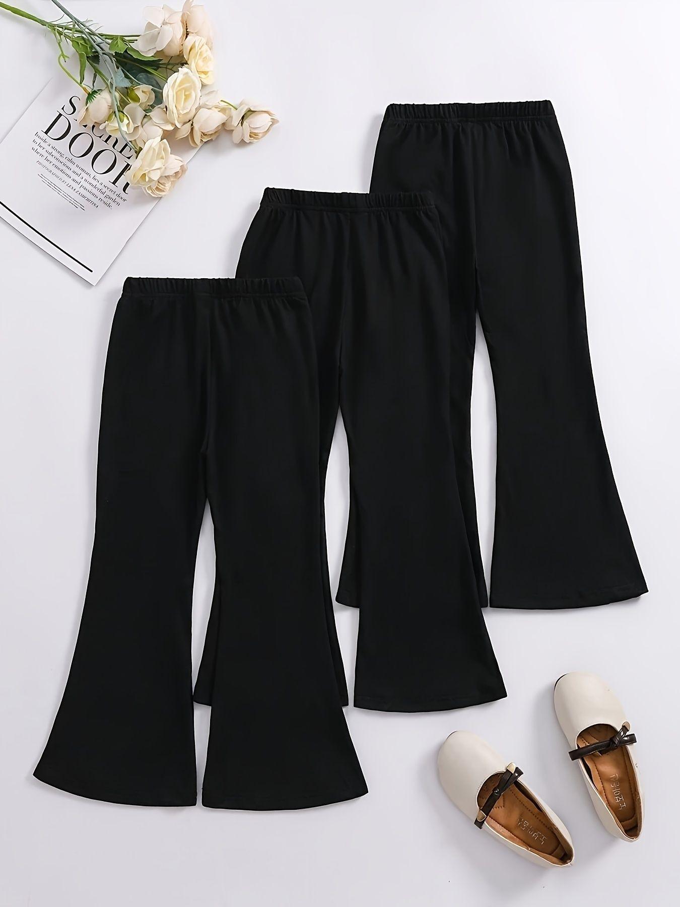 3-Pack Girls' Bell Bottom Pants, Elastic Waist Slim Fit, Sporty Style, Daily Wear, Dance, School Uniform Innerwear