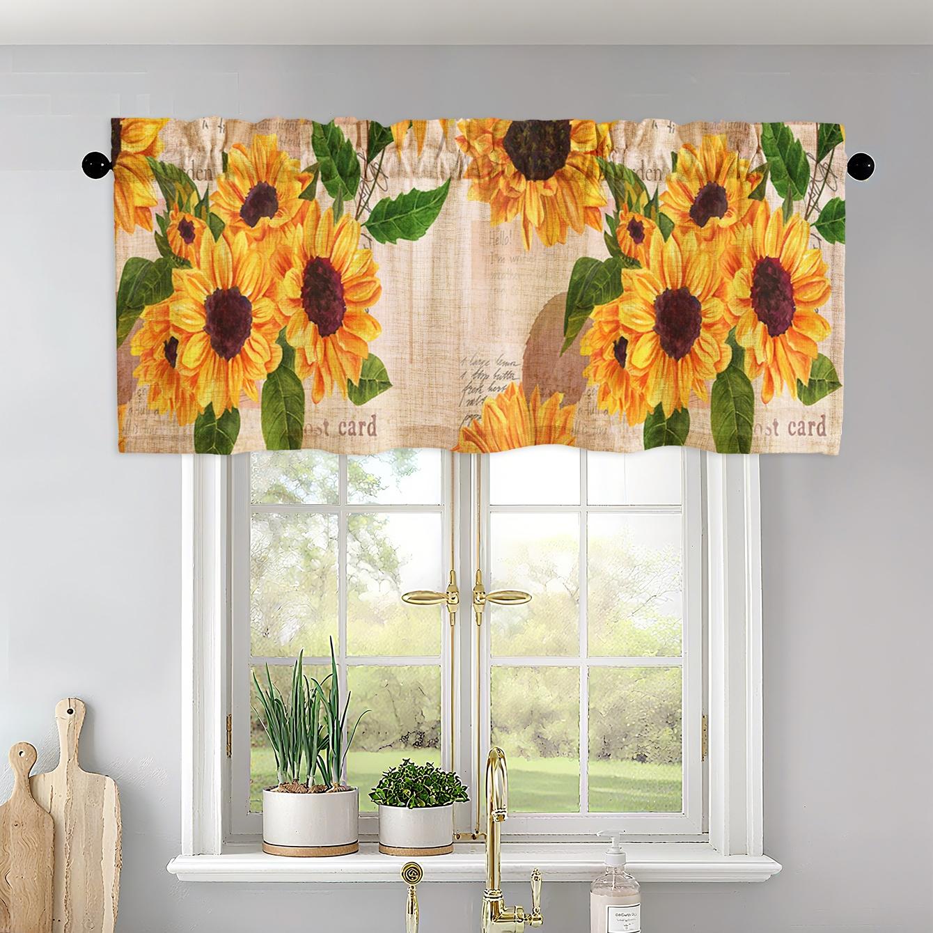 JIT 1PC/2PCS/3PCS linen printed curtains, fresh pastoral style with warm-toned sunflower patterns, semi-transparent rod-pocket type, 195G fabric texture, suitable for kitchens and bedrooms, making your home warmer and cozier, Window Curtain