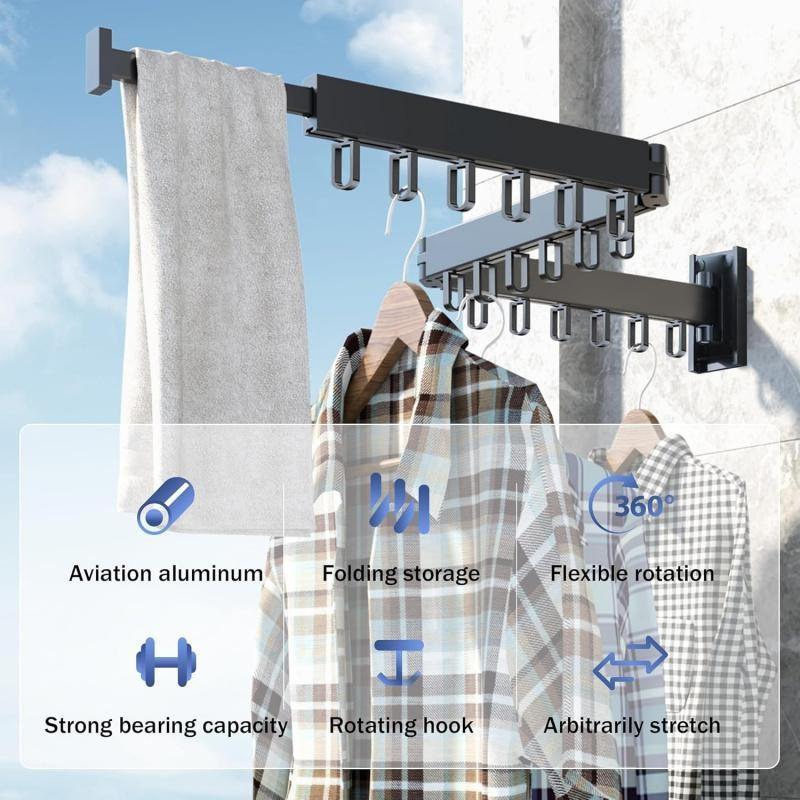 Foldable Clothes Drying Rack for Laundry Room, Wall-Mounted Space-Saving Design, Multi-Functional Durable Hanger, Efficient Use