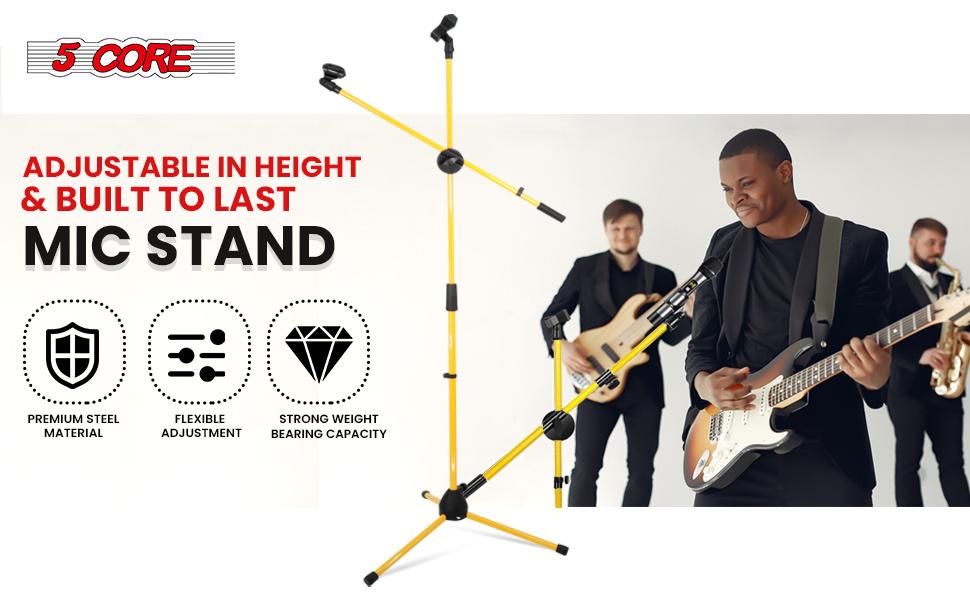 Mic Stand 2Pcs Floor Height Adjustable Tripod Microphone Stands w Telescoping Boom Arm