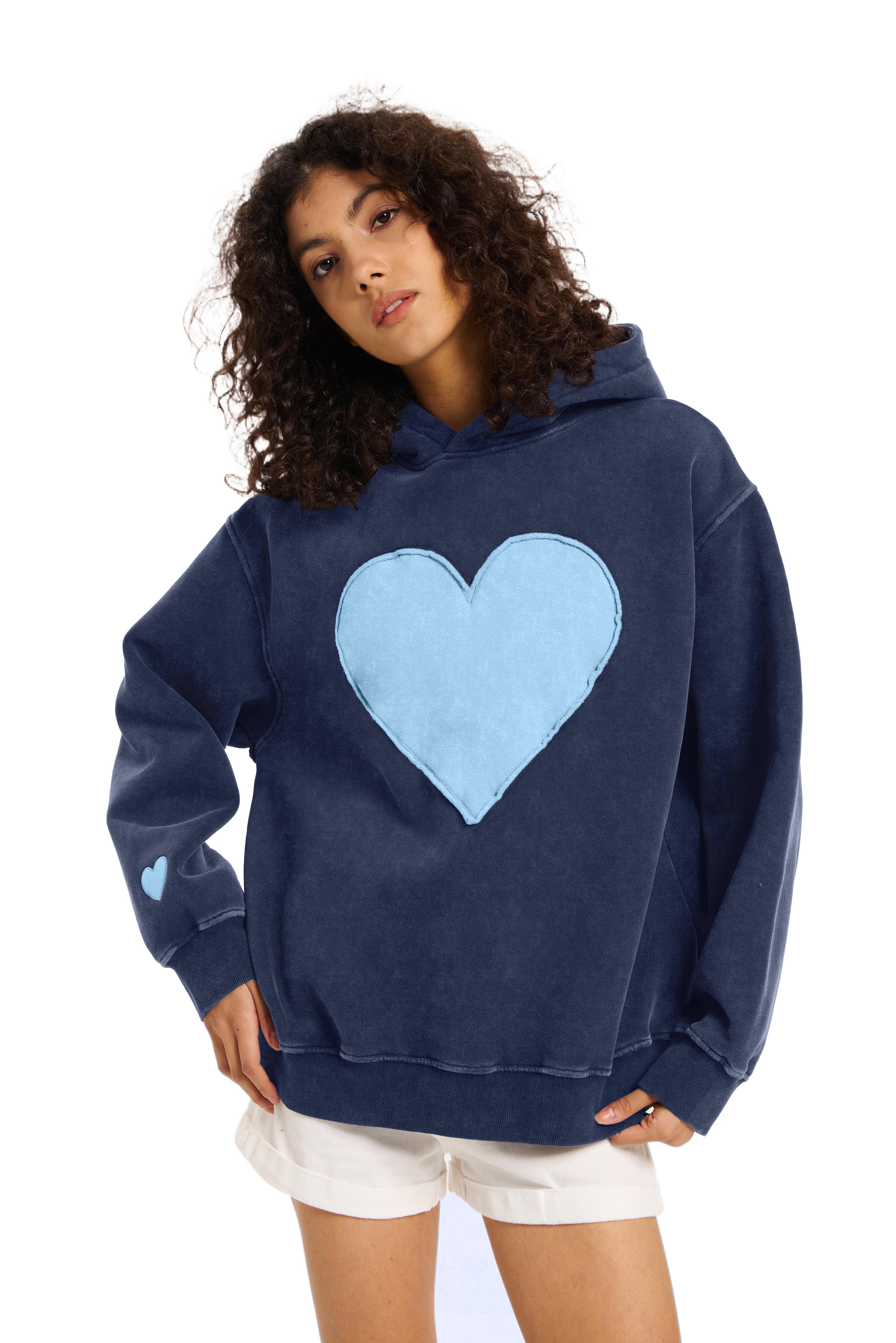 FAIABLE Women's Embroidered Hoodie Designs with Heart Patch – Long Sleeve Hooded Blazers and Pullover Styles for Ultimate Comfort and Fashion , Stylish Blazer Hoodie Essentials - Embrace the Streetwear Aesthetic Tops Baggy Springtok