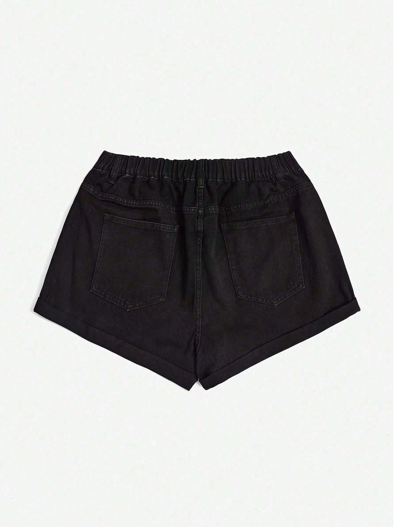 Women's Plus Size Basic Washed Denim Shorts, Denim Mom Shorts, Cuffed Denim Shorts, Folded Hem, Casual Summer Wear, Comfortable and Stylish, Perfect for Daily Use