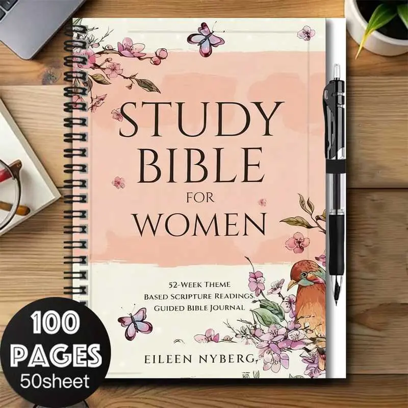 A floral butterfly-themed 2D cover spiral notebook and pen set, designed specifically for women with a study bible theme. Suitable for work and study notes, daily planning, and also makes an excellent gift choice for graduation, birthdays, and other occas