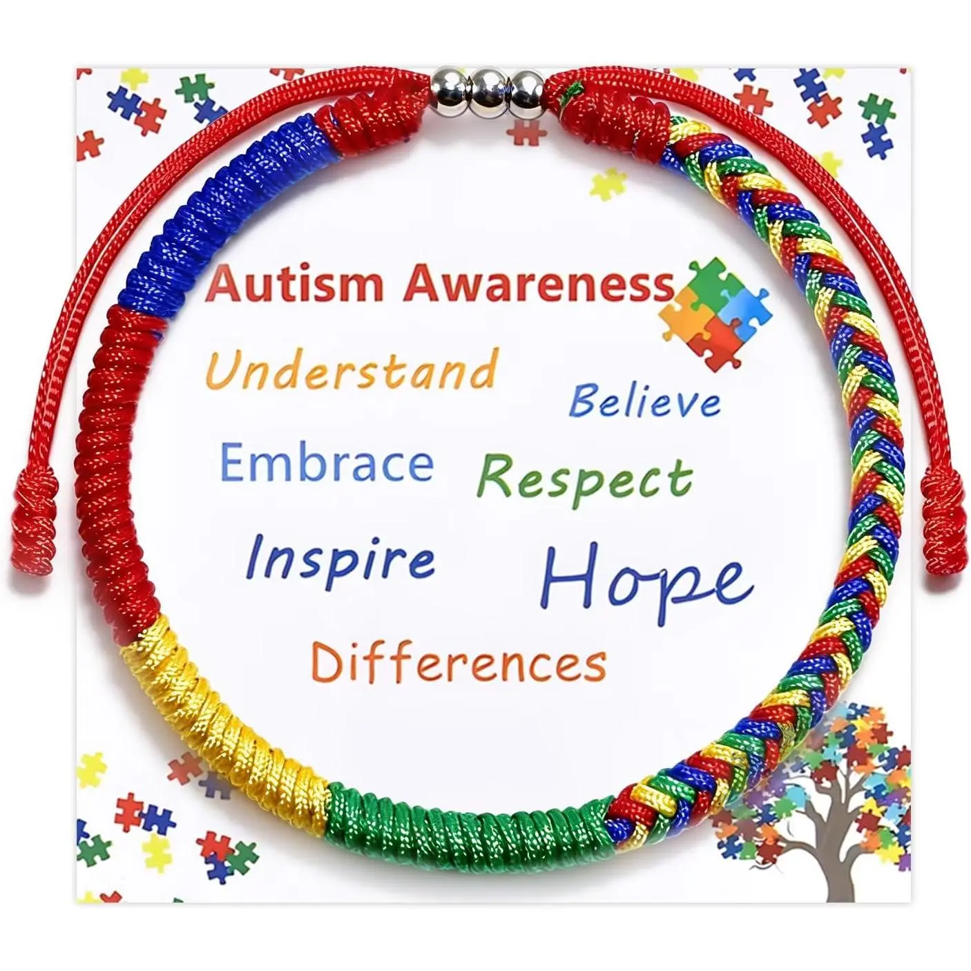 Autistic Awareness Bracelet for Men Women Colorful  Awareness Braided Rope Bracelet -Autistic Protection Inspirational Support Gifts