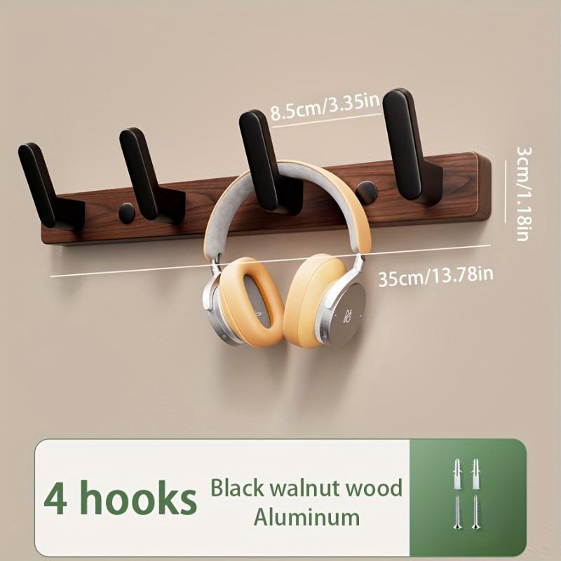 Walnut Hook Wall Hook, Wall Hanger with 4/5/6 Hooks, Hat Hook Wall Hook for Hanging Coats, Bags and Towels Black