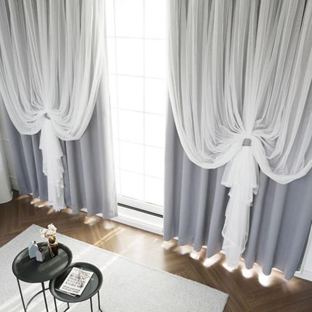 Double Layer Curtain, Solid Color Blackout Curtain, 1 Piece, Fashionable Home Decor for Living Room & Bedroom, Window Curtain