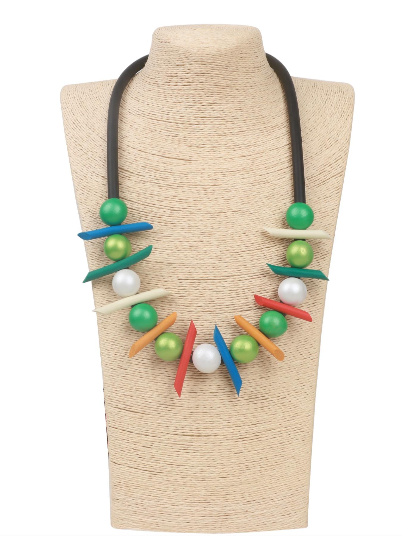 Boho Style Geometric Pendant Necklace, Colorblock Design, Fashionable Jewelry for Daily Wear, Perfect for Dates and Vacations, Women's Accessory