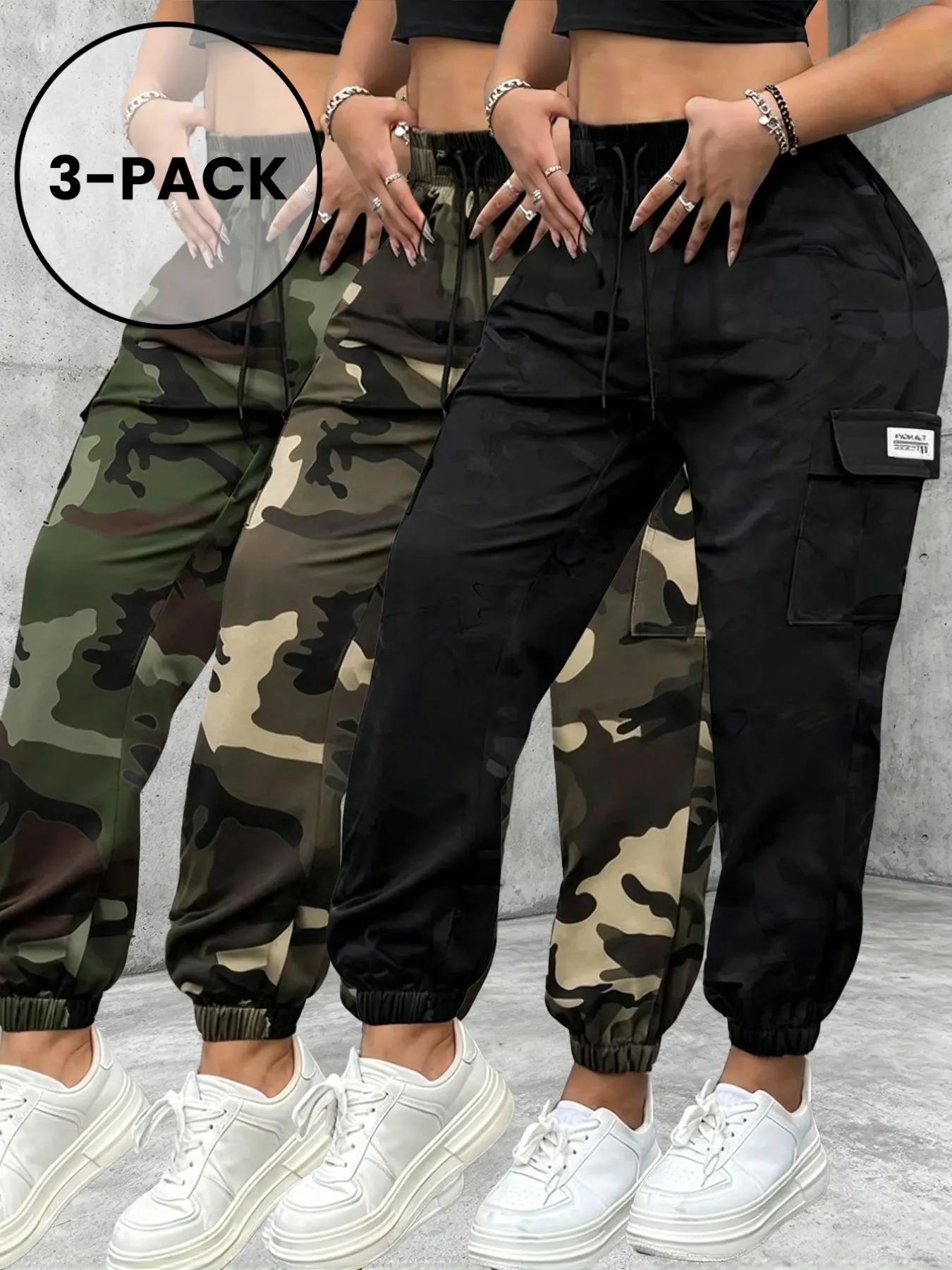 Women's Outdoor Casual Camouflage Long Pants, Fashionable Multi-Pocket Cargo Pants, Comfortable Adjustable Drawstring Waist, Perfect for Daily Wear