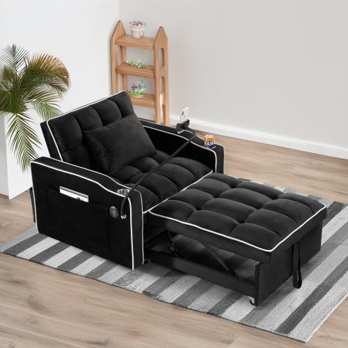 Convertible Sleeper Chair Sofa Bed Adjustable Pull Out Sleeper Chair Bed Multi-Pockets Folding Sofa Bed for Living Room Bedroom Small Space,3-in-1 Sofa Bed