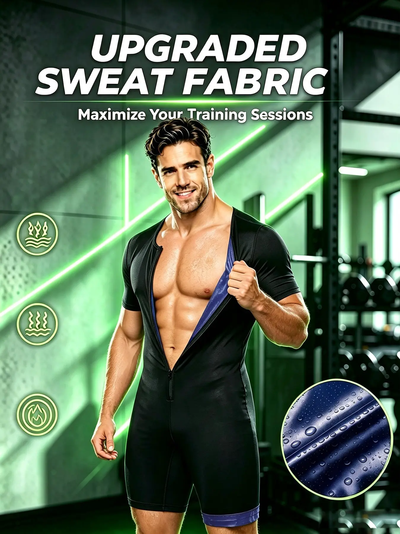(order one size up)1 Pack Men Sauna Short Sleeve One Piece Workout Bodysuit, Front Zipper Design, Athletic Sport Jumpsuit, All Season Regular Fit Activewear for Gym Training Running Cycling, Ideal Christmas Thanksgiving Valentine's Day Gift