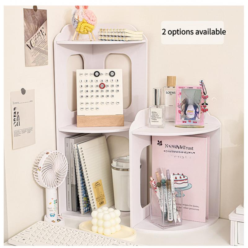 Space-Saving Multi-Layer Table Corner Rack, Stylish Wood Plastic Storage Shelf with Round Corners, Perfect Gift for Books, Cosmetics, Office Supplies, Table Organizers