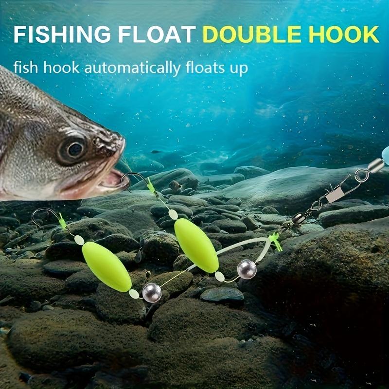 5-Pack Reverse Double Hook Rig Set with Floats and Weights, No-Tuning Design for European Carp Fishing, Suitable for Various Fish Sizes 4#-13#