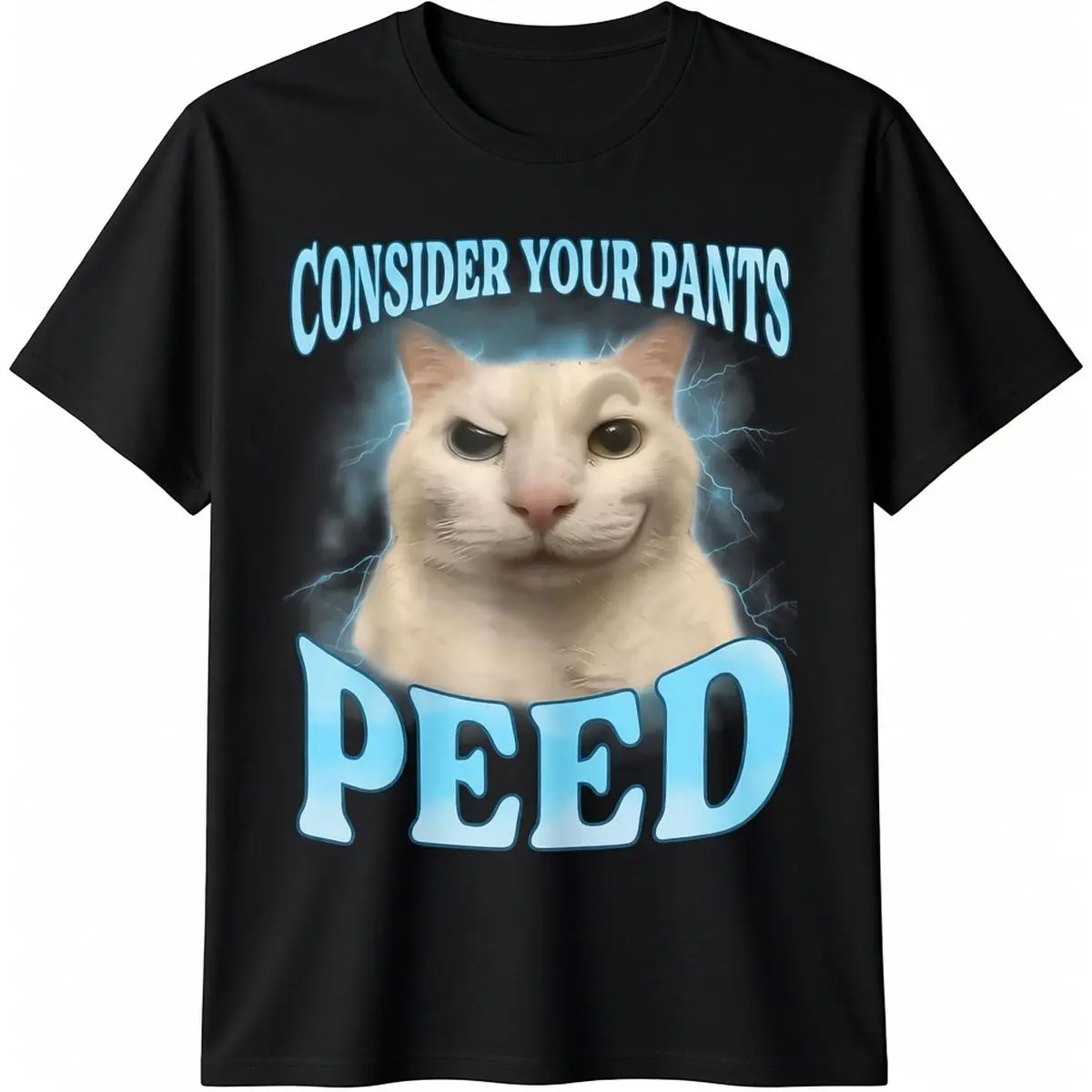 Men's 100% Cotton Crew Neck Short-Sleeve Tee - Funny Cat Meme Graphic, Humorous "Consider Your Pants Peed" Slogan, Comfy All-Seasons Fashion Streetwear Top