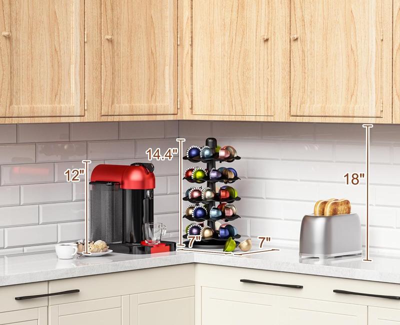 EVERIE Spinning Coffee Pod Carousel for Nespresso Vertuo Holds 40 Capsules Space-Saving Rotary Holder for Coffee Bar & Kitchen Countertop Black Sturdy Base Easy Access Design