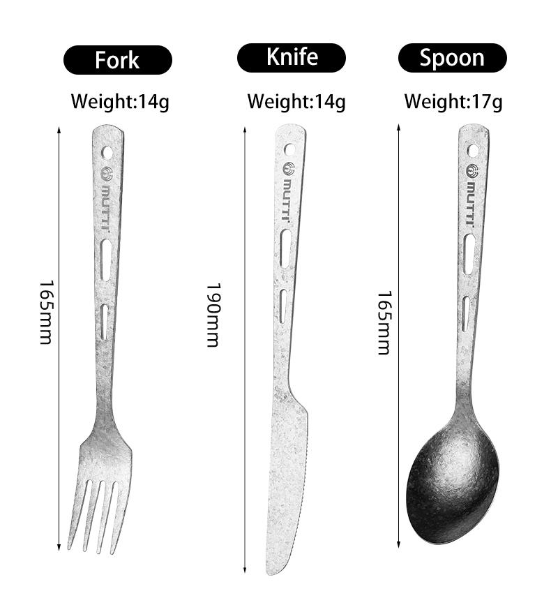 MUTTI Monet Dinner Knife,Fork,And Spoon set Portable three piece set pure titanium tableware Cutlery