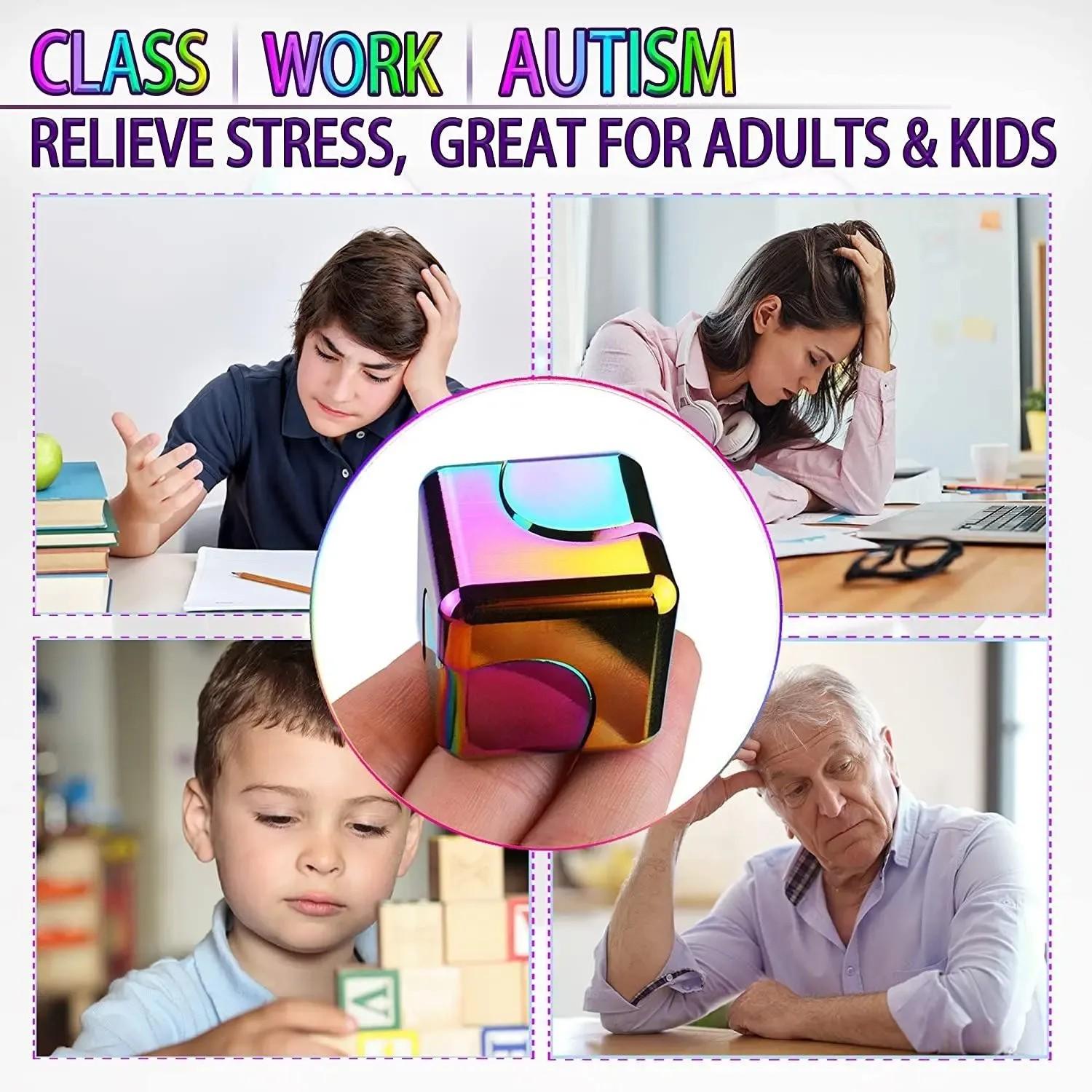 Alloy Rotating Rubik's Cube Fidget Spinner, Multi-Color Blocks Design, Smooth Spin, Stress Relief, Focus Improvement, Office Study Relaxation