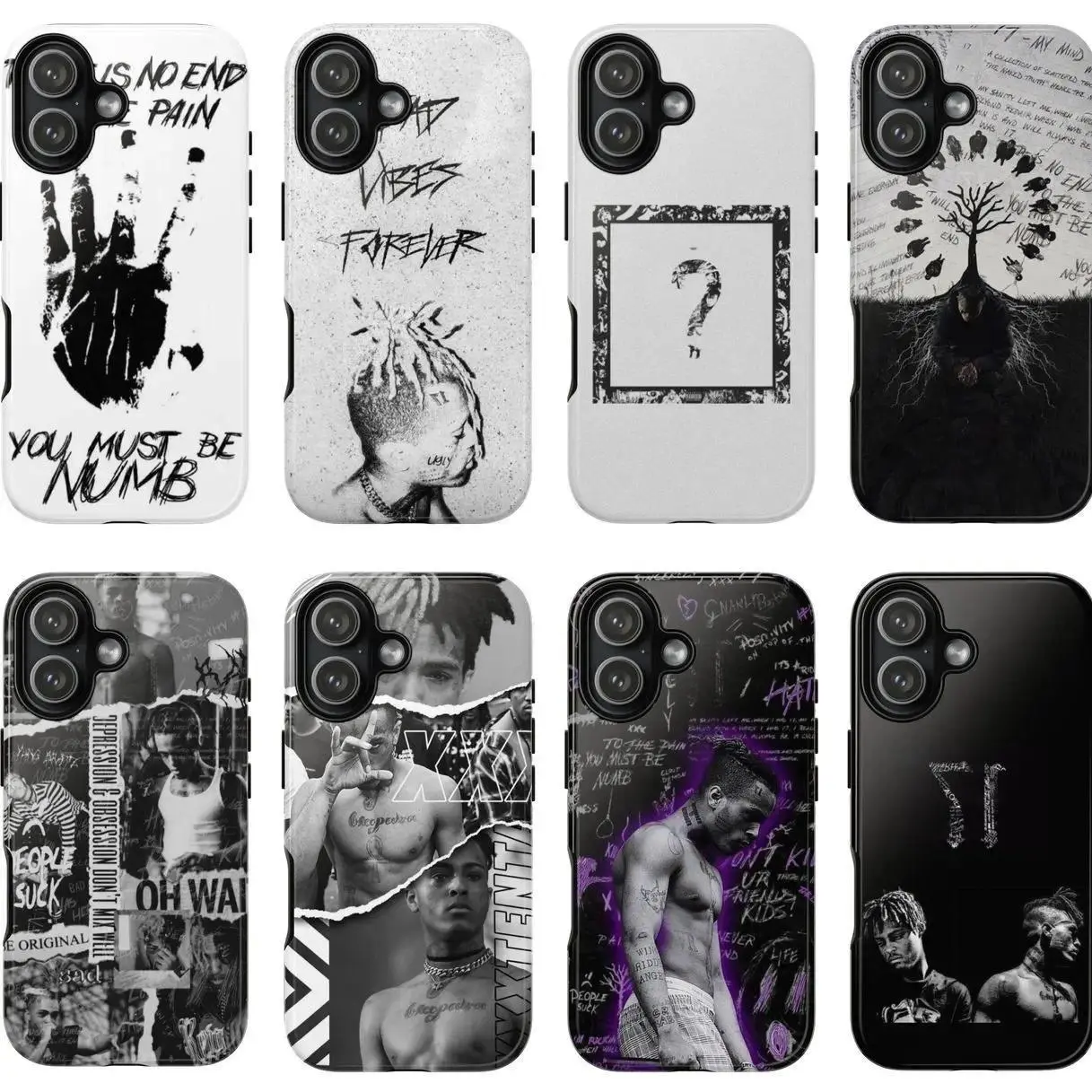 8 XXX TENTACION tribute rapper phone cases, rapper album phone cases, compatible with iPhone 17/16/15/14/13/12/11 Pro Max/Plus and Samsung Galaxy S23FE/22/23/24/25, fan gifts.
