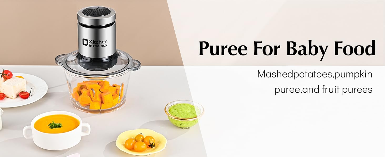 Kitchen in the box Food Processors 400W Small Electric Meat Grinder & Food Chopper with 2 Bowls & 2 Bi-Level Blades for Meat, Fish, Vegetable & Baby Food