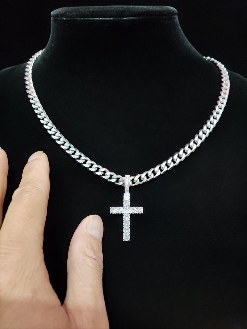 Unisex Easter Street Cross Pendant Necklace, Rhinestone Decor Cuban Chain Necklace, Cuban Link Necklace for Party & Daily Clothing Decor for Men & Women, Exquisite Jewelry for Birthday