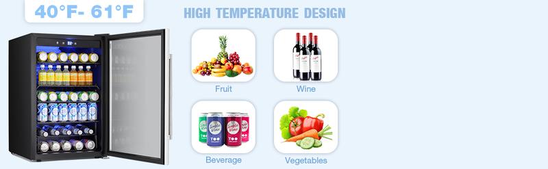 3.2cu.ft-26 Bottle 130 Can Wine Cooler/Cabinet Beverage Refrigerator Mini Wine Cellar Beer Soda Clear Glass Door Bar Fridge Quiet Compressor Adjust Temp Freestanding Indoor Use Black Springtok