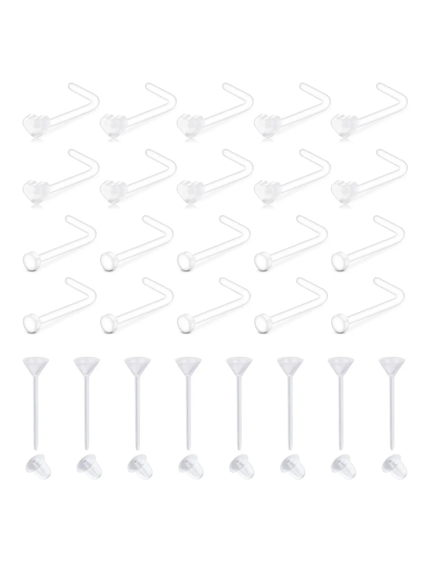 20G Clear Nose Studs Plastic Nose Rings for Work Surgery Acrylic Nose Piercing Retainer Invisible Spacers Nose Retainers