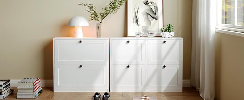 VOWNER Shoes Cabinet with 2 Flip Drawers for Narrow Entryway,Shoe Storage Cabinet Shoe Rack Organizer for Bedroom