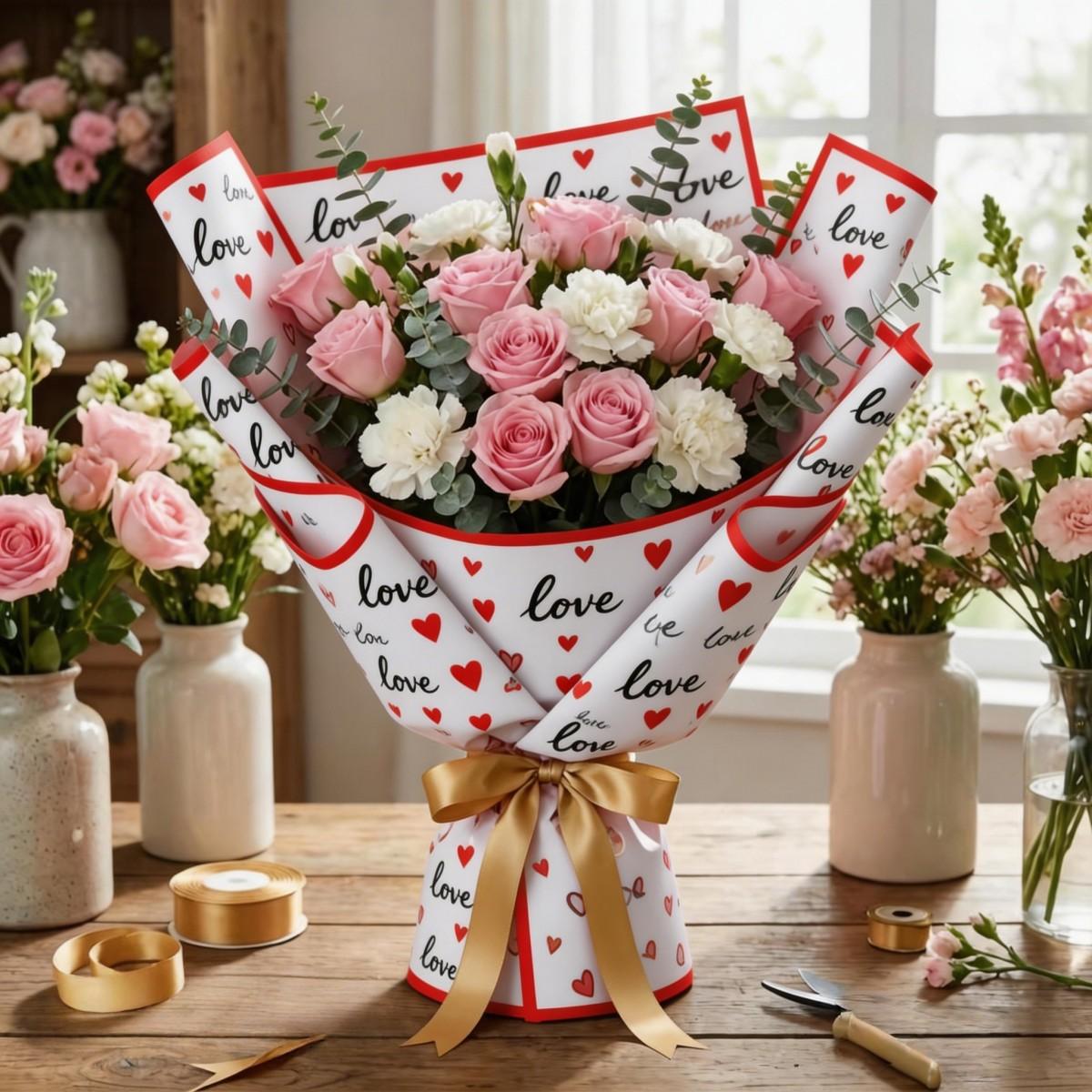 5/20 Sheets New Love Heart Magic Border Bouquet Packaging Paper, Waterproof Durable Korean Paper, Valentine's Day, Wedding, Mother's Day Gift Decorations