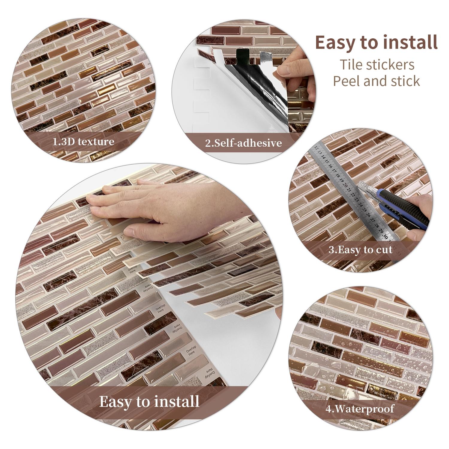 (6pcs/10pcs) Peel and stick removable wall kitchen splashback tiles, 30.5 cm x 30.5 cm self-adhesive marble wall tiles, for kitchen and bathroom