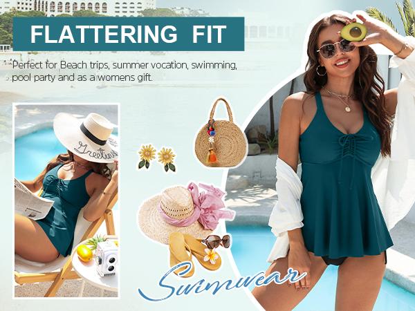 Blooming Jelly Modest Tummy Control Swimwear with Bottoms Womens Two Piece Tankini Swimsuits