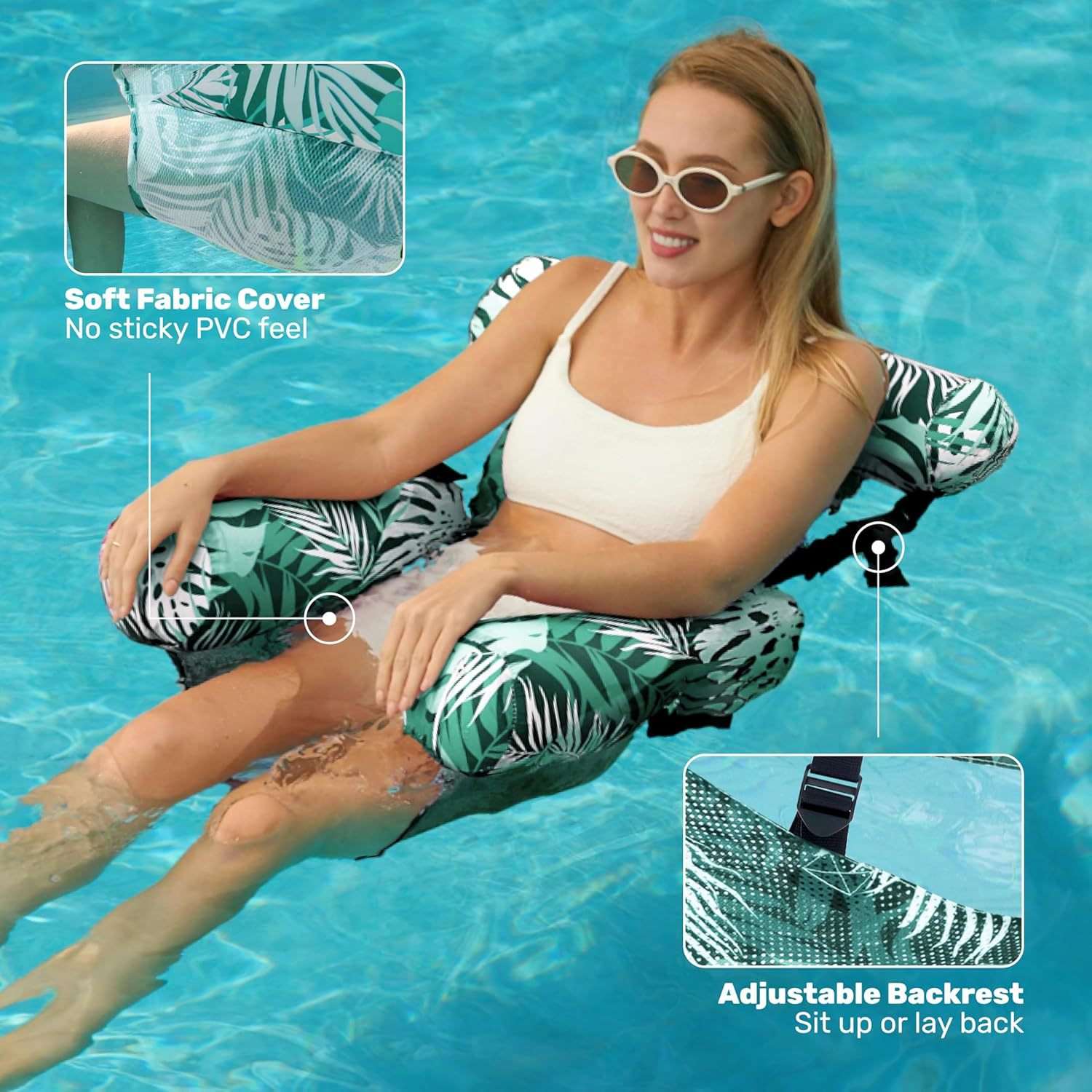 Vacation Ready Inflatable Pool Lounge, 1/2 Pack Leaf Design Adult Floating Chair, Portable Lightweight Float for Beach Pool Gathering Vacation Ready Inflatable Pool Lounge, 1/2 Pack Leaf Design Adult Floating Chair, Portable Lightweight Float for Beach Pool Gathering