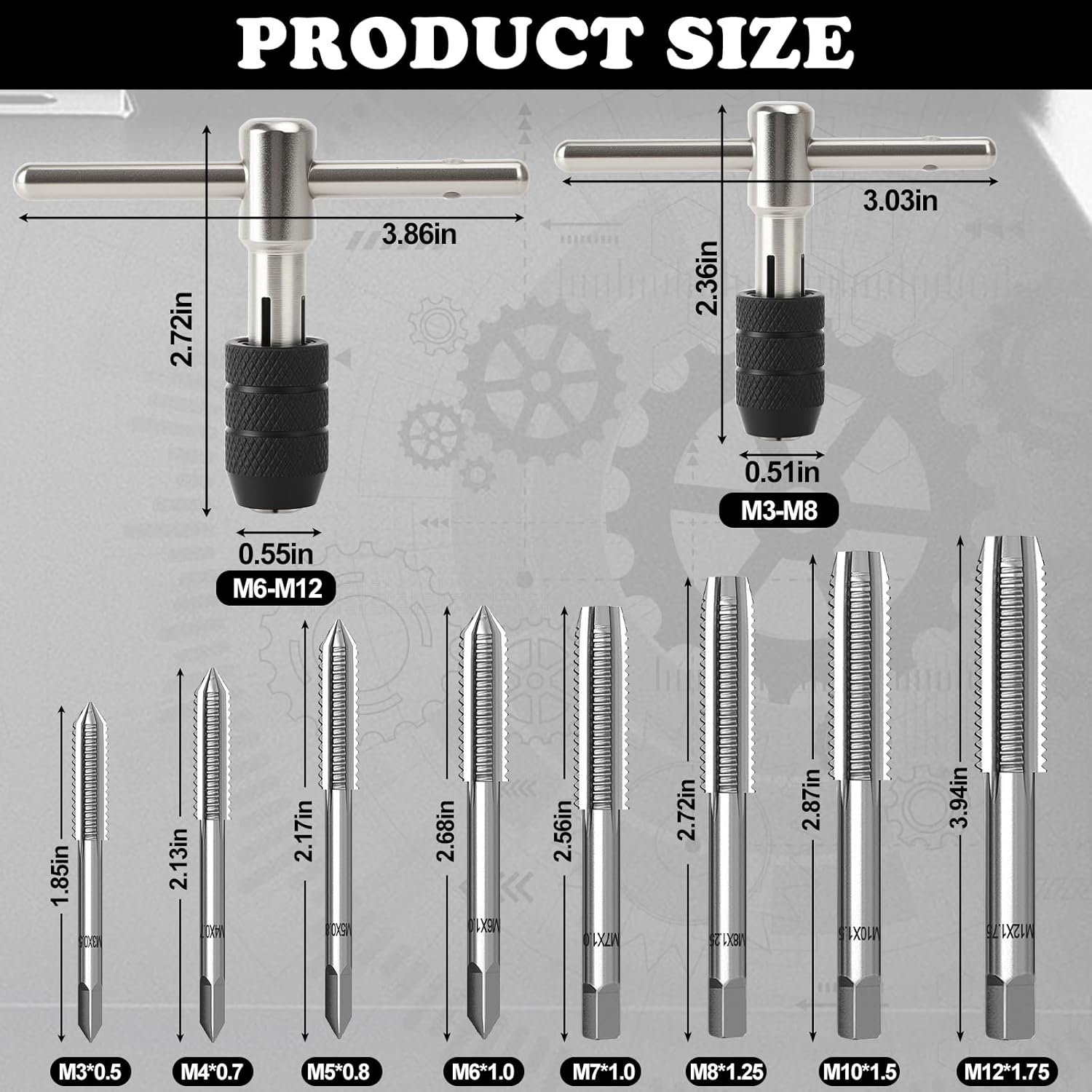 Metric Tap Set 10 count, Adjustable Tap and Set with 2 T Handle Tap ...