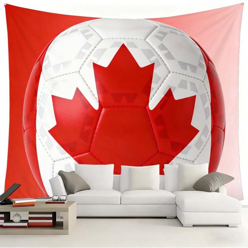 1 pc microfiber FIFA World Cup Canadian Flag Tapestry Wall Hanging Soccer Ball Design Living Room Bedroom Decor Holiday Ornament Tapestry Background Cloth Hanging Cloth Wall Cloth Decorative Cloth