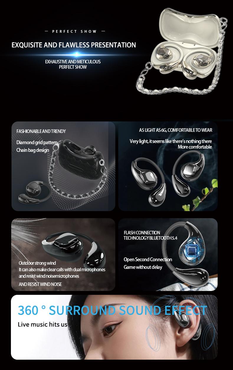 HYUNDAI YX46 Fashionable Open Wear Stereo Earphones Handbag Style Light Luxury Design, Comfortable Fit, Bluetooth 5.4, HIFI Sound, Sport & Travel Ready Perfect Gift for Girlfriend