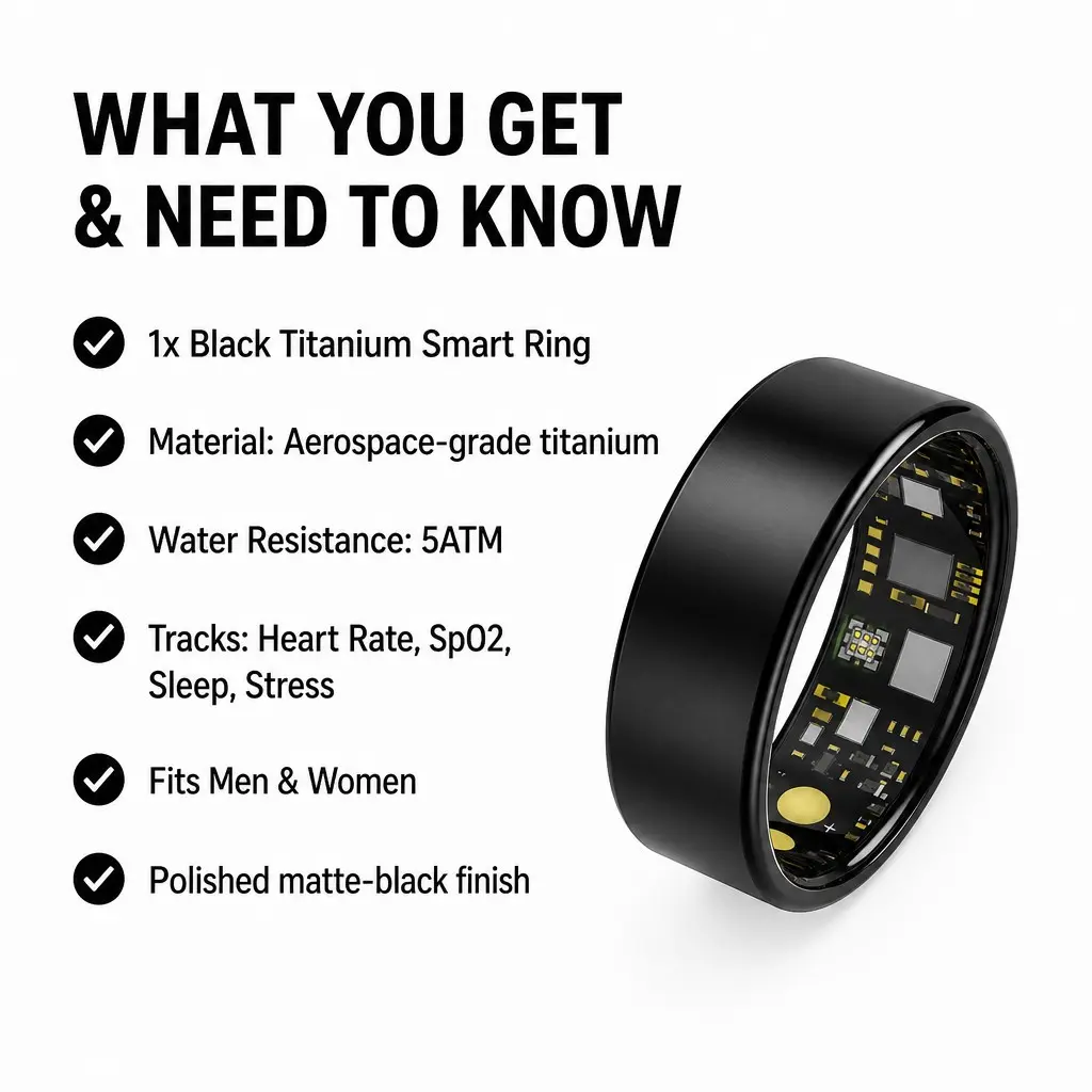 Smart Ring for Long Distance Couples Stay Connected, Share Sleep Stress Heart Rate Blood Oxygen from Afar, Titanium IP68 Waterproof Lightweight, No Subscription, Companion App iOS Android
