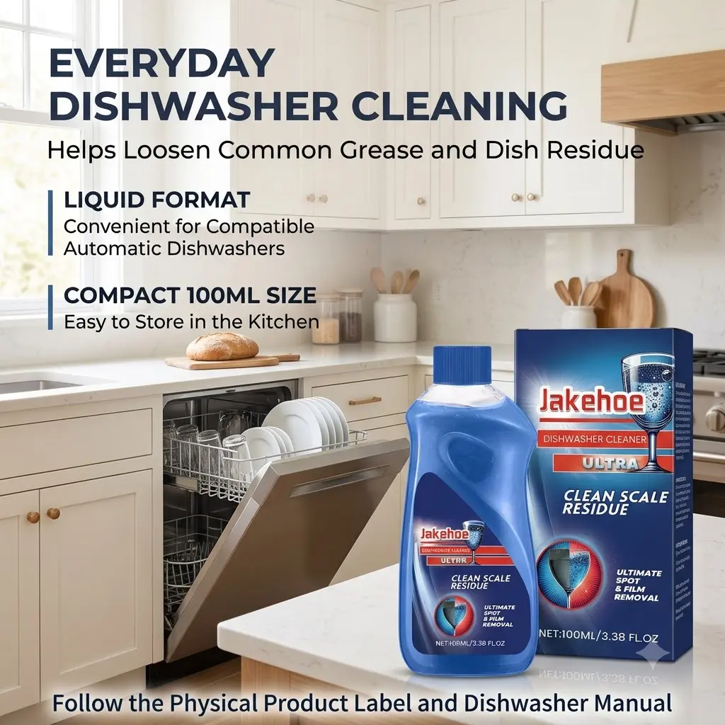 Dishwasher Cleaner Liquid, Kitchen Dishwasher Cleaning Solution for Grease, Food Residue, Limescale, Water Spots, Stains, Dirt, Grime, Interior Tub, Spray Arm, Filter Area, Odor Care, Appliance Surface Care and Daily Home Kitchen Cleaning Use