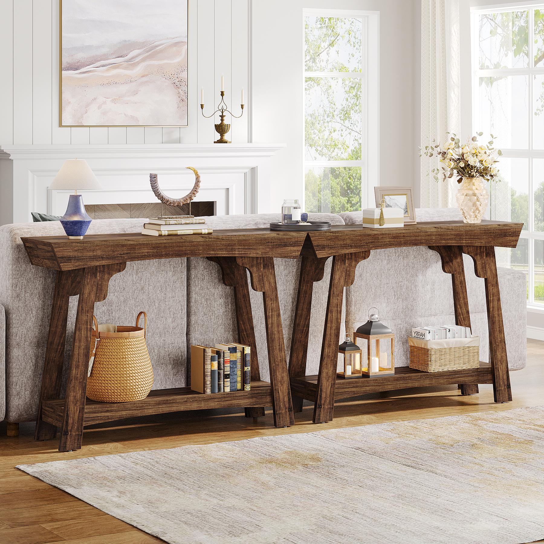 TRIBEWOOD 41.3" Wood Console Table, 2-Tier Entryway Table with Storage Shelf, Farmhouse Narrow Sofa Table Behind Couch for Living Room, Foyer, Hallway