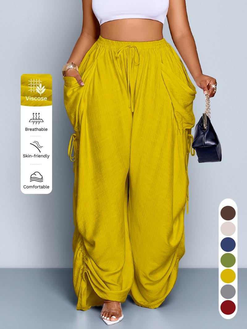 Women's Casual Loose-Fit Wide Leg Pants, All-Season Woven Fabric, Long Plain Design, Daily Commute & Vacation Wear