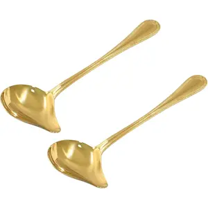 2 Pcs Stainless Steel Sauce Ladle with Pouring Spout, Long Handle Soup Ladle Gravy Ladle Sauce Drizzle Spoon Soup Spoon(Gold)