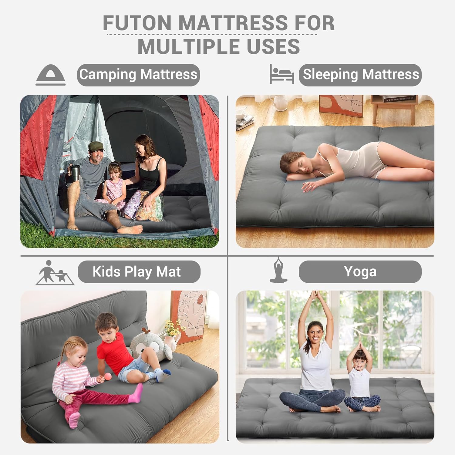 Futon Mattress, Japanese Floor Mattress Twin/Full Size Floor Mat for Sleeping Adult Size, Foldable Tatami Mattress Roll Up Floor Bed Mattress for House Guest Camping Dorm