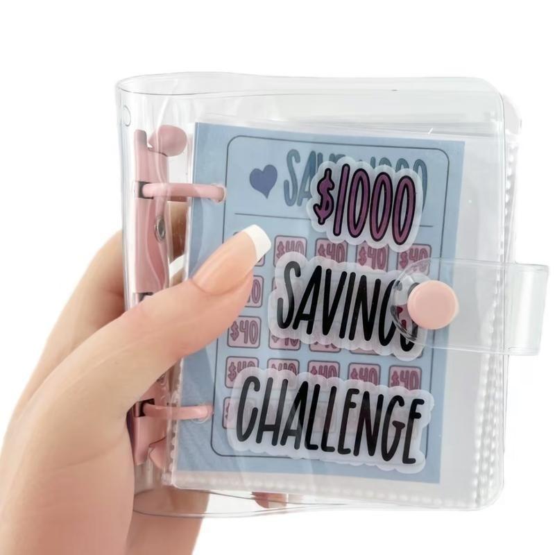 Mini Money Saving Binder, $1000 Money Saving Challenge Budget Binder, Savings Challenge Planner with Envelopes Portable Deposit Anytime Anywhere, Money Saving Challenge Clear Loose Leaf Book, Savings Tracker Organizer, Office Supplies