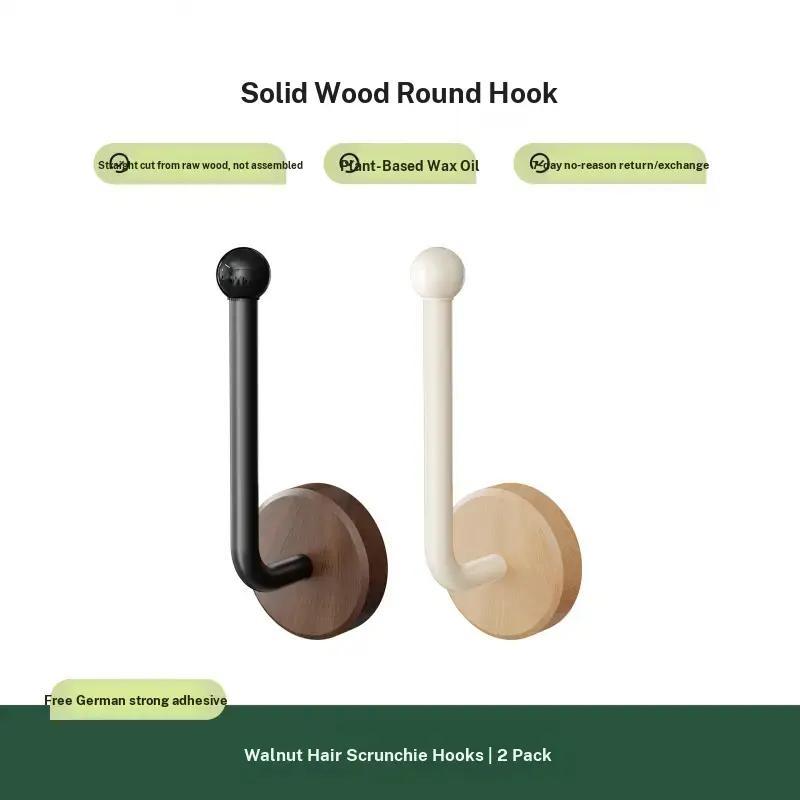 Walnut Wood Bathroom Hair Tie, No-Drill Wall-Mounted Storage Hook, Elastic Band Clip for Jewelry and Hair Accessories, Durable and Stylish Design