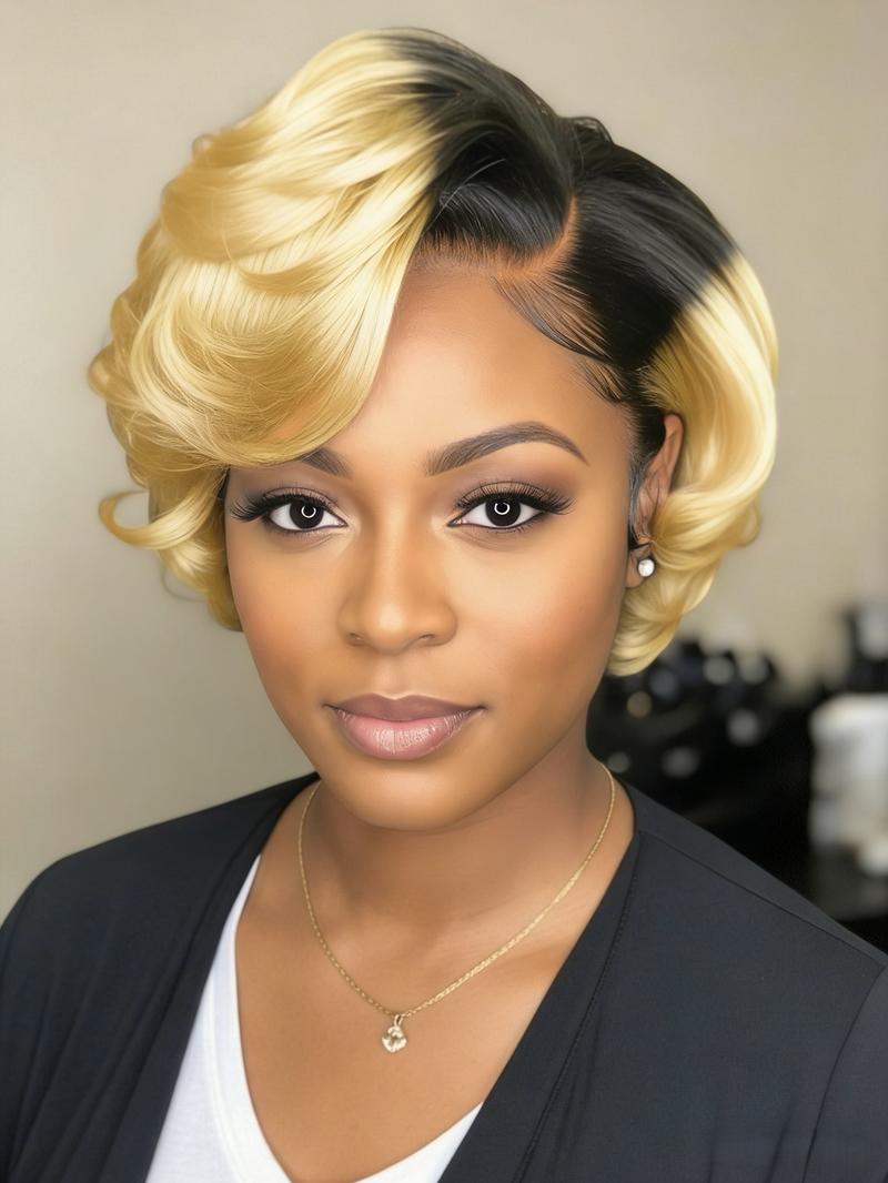 13x4 Lace Front Wigs Human Hair Pixie Cut Wig, Pre Plucked 8 Inch Short Body Wave Bob for Women, Glueless Curly Wig, Curly Short Wigs for Stylish Looks