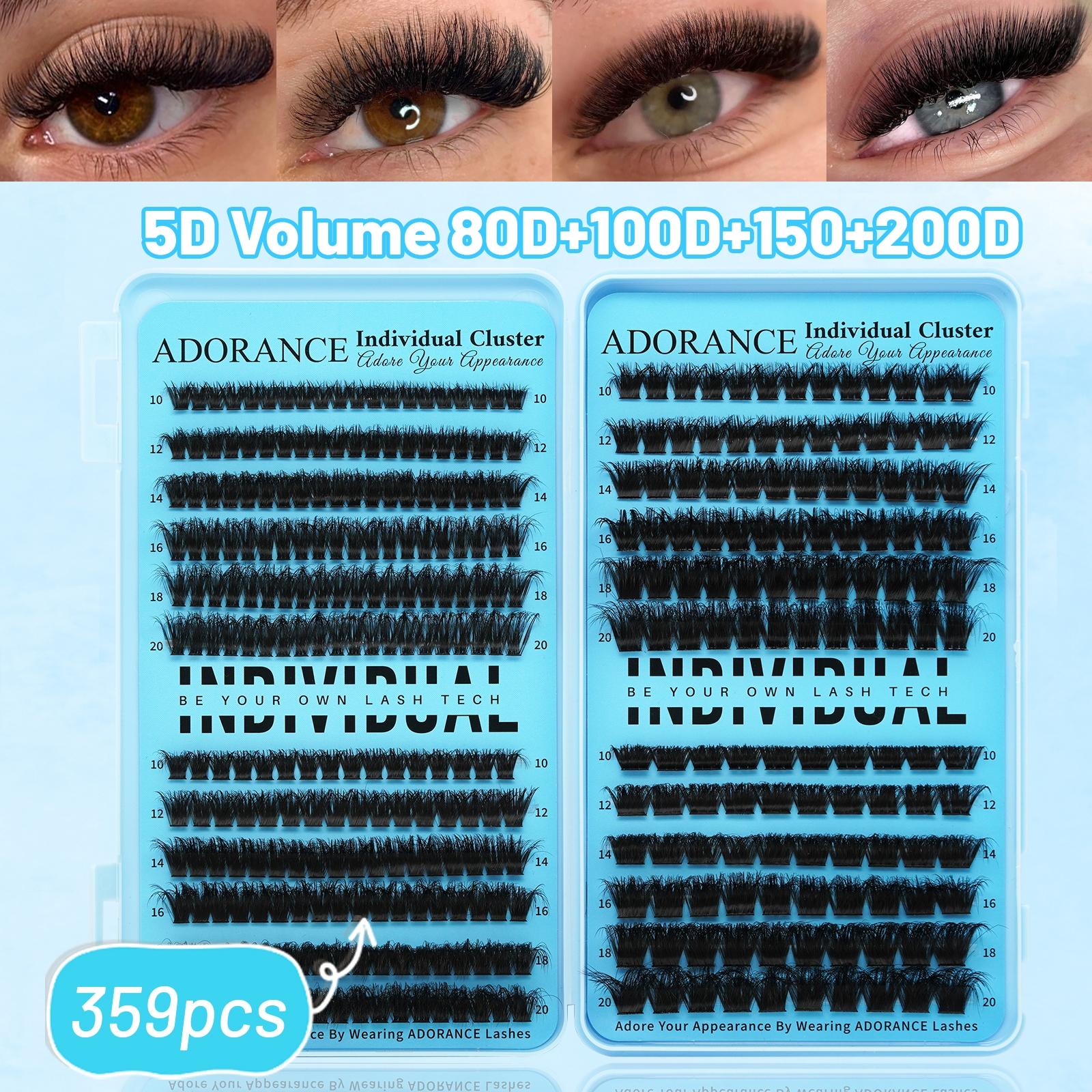 ADORANCE Lash Clusters Mixed Length, 408/359/472 PCS D Curl Volume Individual Lashes, Fluffy Wispy Cluster Eyelash Extensions for DIY Application