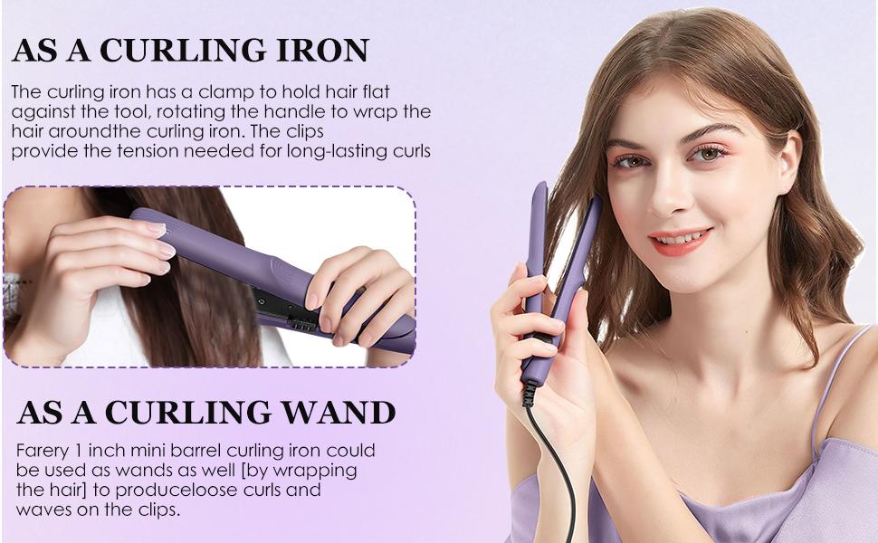 Omaky Upgraded 2-in-1 Mini Curling Wand Flat Iron Hair Straightener,Mini Dual Purpose Curling Flat Iron, Long-Lasting Portable Travel Curling Wand for Women Girls Short Hair, All Hair Types(Pink)