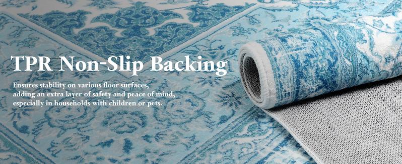 Non-Slip Washable Faux Wool Vintage Boho Rug, Retro Distressed Medallion Carpet 5x7 6x9 ft, Red/Blue Low Pile Soft Mat for Entryway Kitchen Traditional Interiors